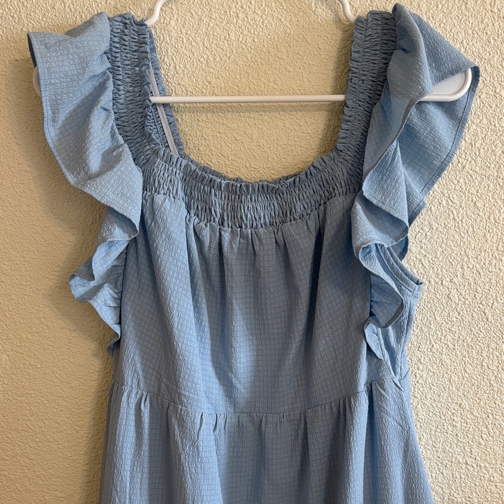 Blue Ruffled Midi Dress - Picture 4 of 6